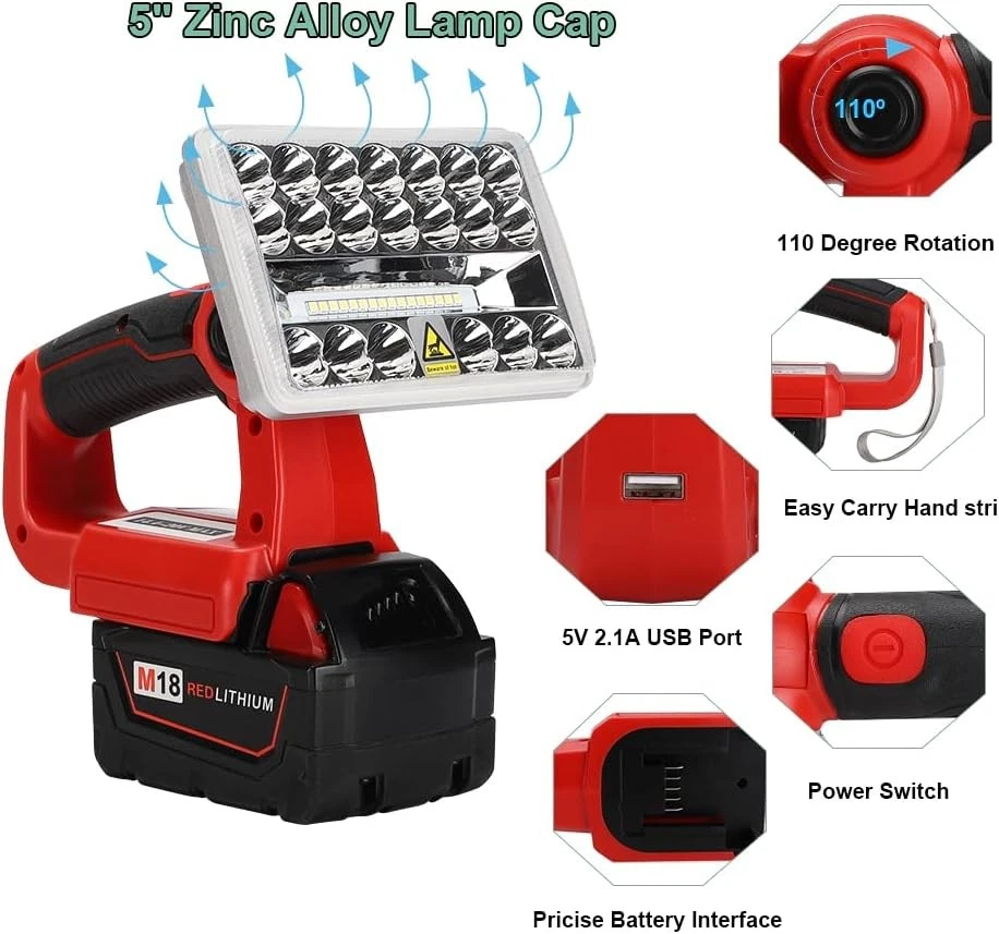 18W 2000LM LED Flashlight Outdoor Work Light for Milwaukee 18V Li-ion Batteries - Image 3 of 4