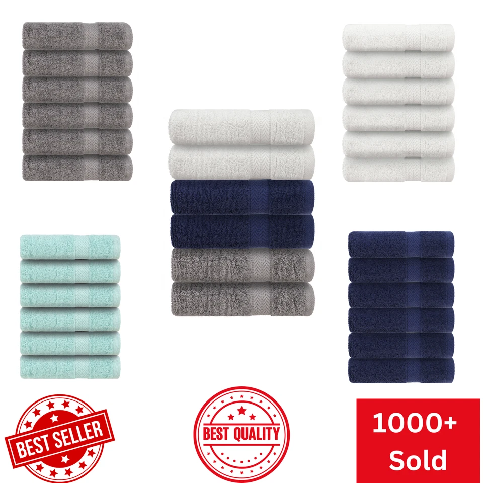 HNK HOMESTORE Hand Towels 100% Egyptian Cotton 600 GSM Premium Quality Pack Of 2,4,6,12 40x70c