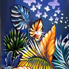 Tropical Paint Sign Butterflies Still Life Original Acrilic Painting Сardboard