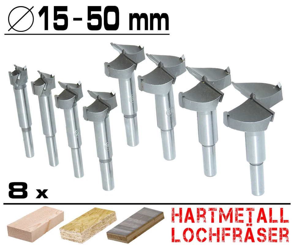 STAVTOOL 8-tlg. Hartmetall Forstnerbohrer Ø 15 - 50mm HM Kunstbohrer Topfbohrer Fräser ST