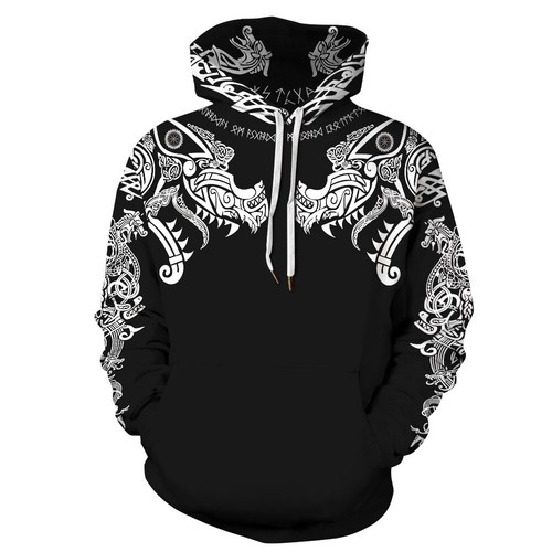 Viking Tattoo 3D Print Pullover Hoodie Hooded Long Sleeve Sweatshirt Jacket Coat - Picture 11 of 17