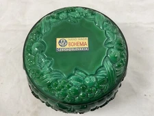 vintage Czech Bohemian malachite glass box