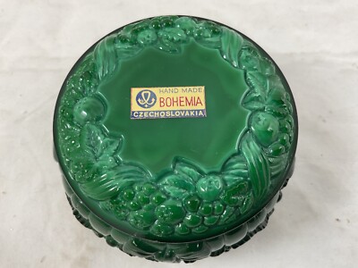 vintage Czech Bohemian malachite glass box