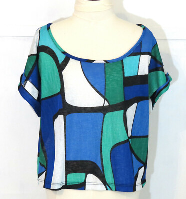 Wish Women's M Blouse short sleeve Color Block pattern loose fit