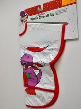 NEW Vintage 1993 Playskool Plastic Coverall Baby Bib Barney Dinosaur Snowman