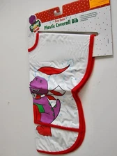 NEW Vintage 1993 Playskool Plastic Coverall Baby Bib Barney Dinosaur & Snowman
