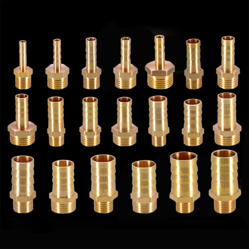 1/8" 1/4" 3/8" BSP Brass Taper Thread x Hose Tail Male Pipe Connector Fittings - Afbeelding 1 van 4