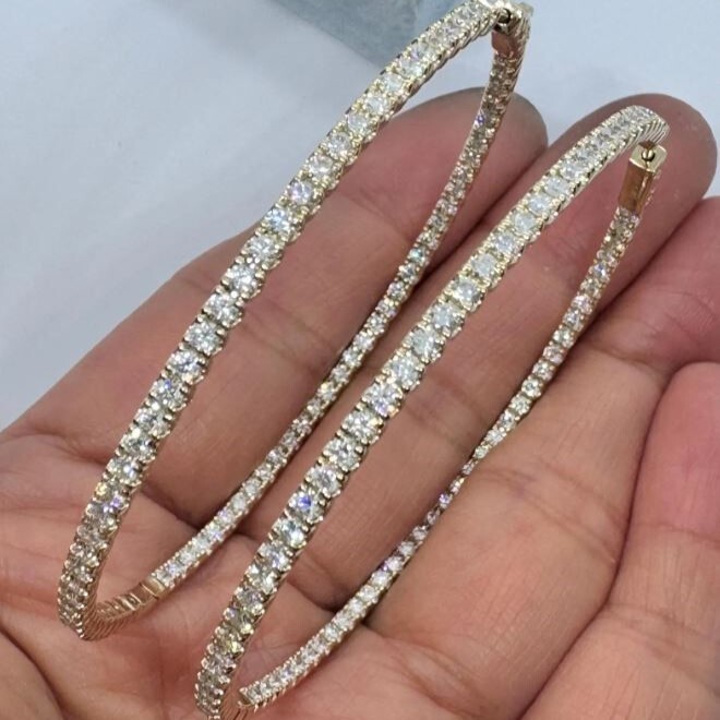 4.25CTW Round DEF Moissanite Hoop Earrings in 14k Gold Plated