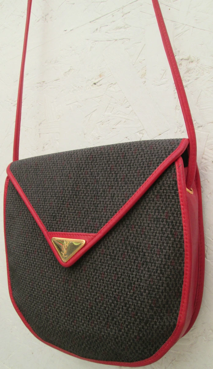 AUTHENTIC YVES SAINT LAURENT Canvas Leather T BEG Vintage Handbag