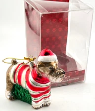 Kurt S. Adler Christmas Ornament Pet Parade Glass SCHNAUZER Dog with Santa Hat