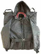 Vtg Oshkosh Sportswear  Snowmobile Ski Suit Black Mens L Hood Ice Fishing Racing