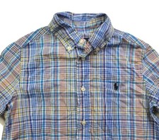 Ralph Lauren Short Sleeve Plaid Button Up Shirt Boys Youth Size 5 Pony Logo Prep