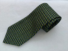 Vintage Ermenegildo Zegna Blue Yellow Geometric Pattern 58  X 4  100 Silk Italy