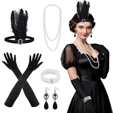 8 Pieces 1920s Flapper Great Gatsby Accessories Set Fashion Roaring 20's Them...