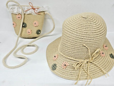 Sun Hat Straw Sunshade Children Sunscreen Summer Beach Hat Bag Straw Girl Kids
