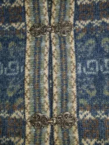 NWOT Womens Sweater-TELLURIDE CLOTHING-blue Nordic/Norwegian wool clasp cardi-M - Picture 4 of 5