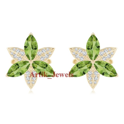 Natural Peridot Gemstone With 14K Gold Plated Silver Cufflink #1170 - Picture 7 of 10