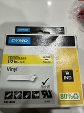 DYMO Rhino Permanent Vinyl Industrial Label Tape 1/2" 18432 Black Yellow  