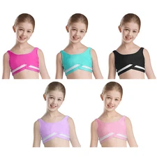 Girls Shirt Sleeveless Crop Top Stage Performance Vest Athletic Tank Yoga Bra