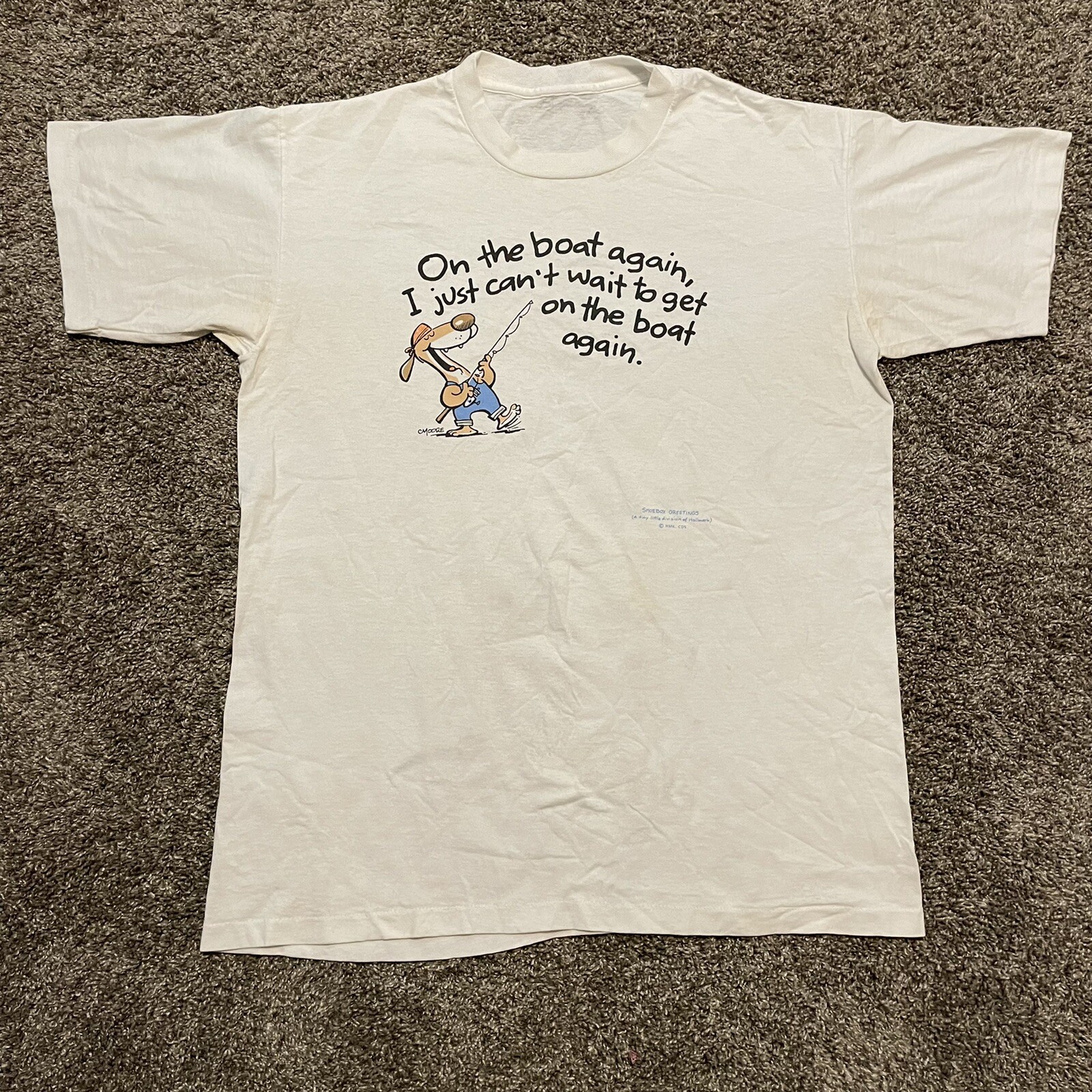 Vintage 80s-90'S Shoebox Greetings Message Print T-Shirt, Made in USA, Men's XL cotton white type Vintage Second Hand