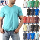 Mens V Neck T shirts Short Sleeve Solid Premium Cotton Basic Tee Casual