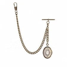 Brand New Bronze Single Albert Pocket Watch Fob Chain With  Locket Pendant