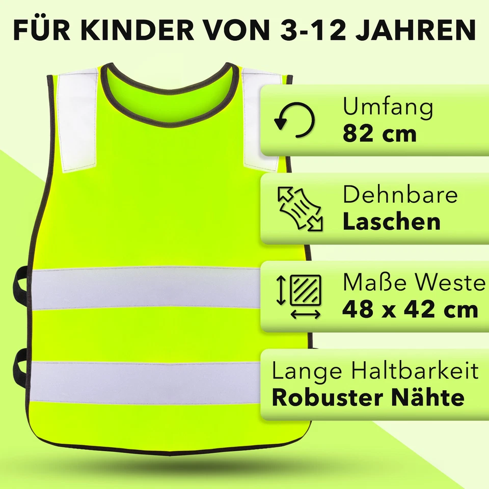 Niños Chaleco Reflectante (3-12 Años) de Seguridad Bicicleta Amarillo - Imagen 3 de 4