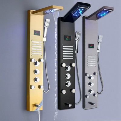 ELLO&ALLO LED Shower Panel Tower System Rain&Waterfall Massage Jet W/Hand Spray