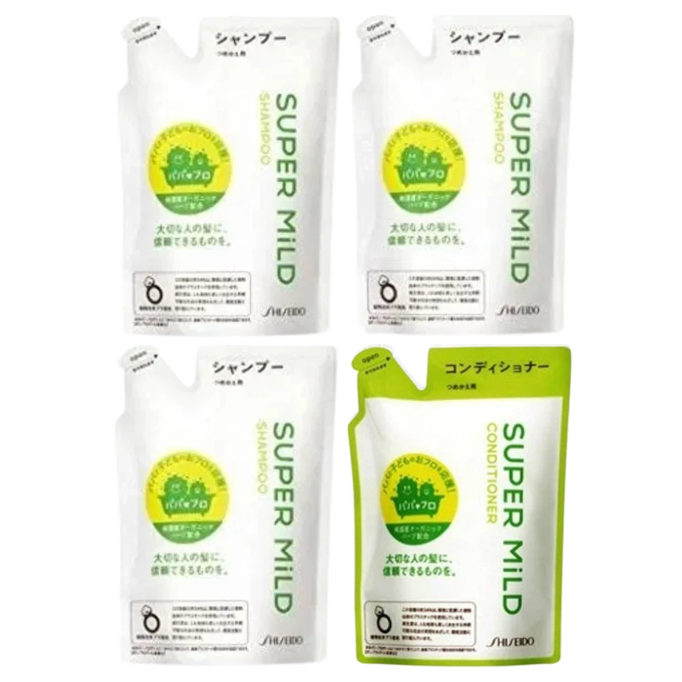 Juego de recarga de champú y acondicionador Shiseido Super Mild ×4 | Elige combo | Japón Foto 3 de 4