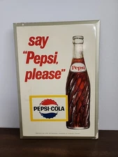 Vintage 1960's Pepsi “Say Pepsi Please” Hanging Wall Countertop Display Sign