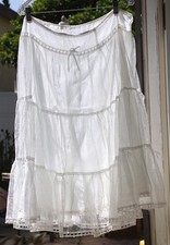 White Layered Tulle Petticoat Stretch Waist Tie, Lace Trim Slip Skirt 26"-36"