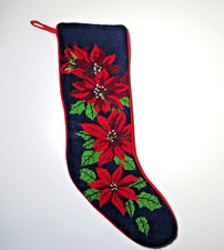 Vintage Needlepoint Christmas Stocking Poinse...