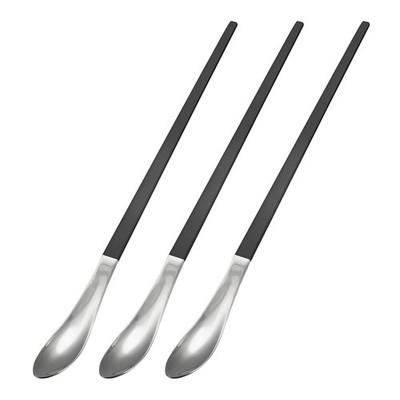 Set of 3 Long Sleeve Cocktail Spoon Stirring Spoons (Black Silver)