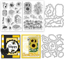 40Pcs Bees Sunflowers Clear Stamps and Dies for Card Making Metal Cutting Die Se