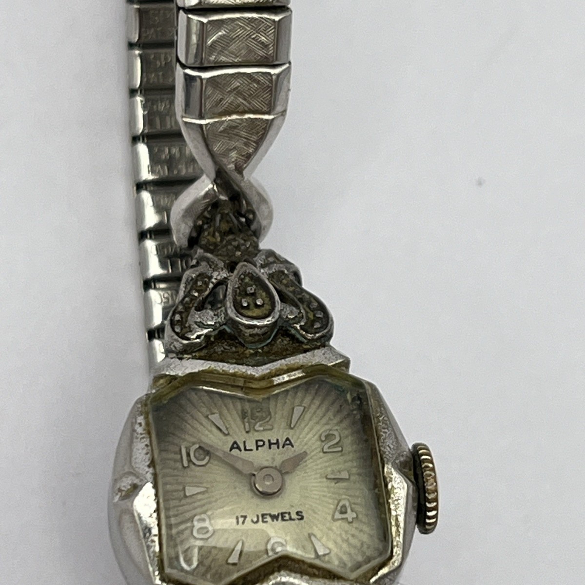 Vintage Alpha Ladies Watch 17 Jewels Swiss Made Speidel Band Art