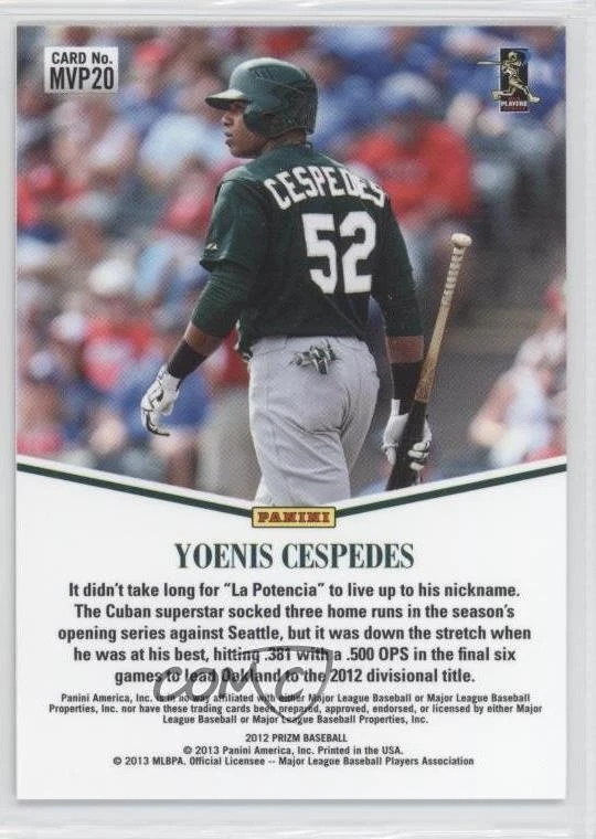 2012 Panini Prizm Team MVP Yoenis Cespedes #MVP20 Rookie RC - Image 2 of 2