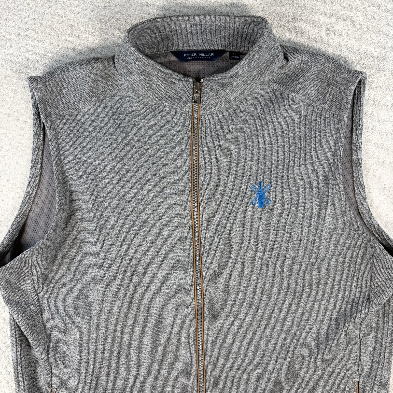 Peter Millar Match Vest Mens XL Gray Fleece Full Zip Golf Layering Casual