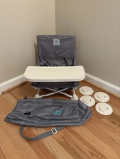 Hiccapop OmniBoost Travel Booster Seat W/Tray Folding, Portable Chair, Grey