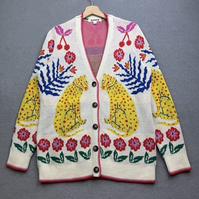 BODEN Strickjacke Medium Strick Tiger Boyfriend Leopard Gepard Fairisle Blumen Boho