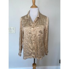 Eberjey Inez Washable Silk L/S Printed Pajama Top Size small
