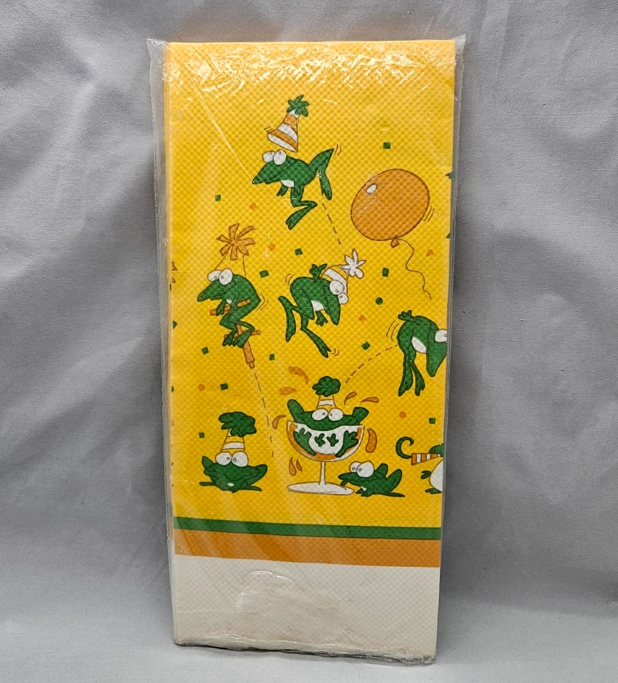 Mantel de papel American Greetings vintage blanco amarillo fiesta ranas verdes Foto 2 de 4
