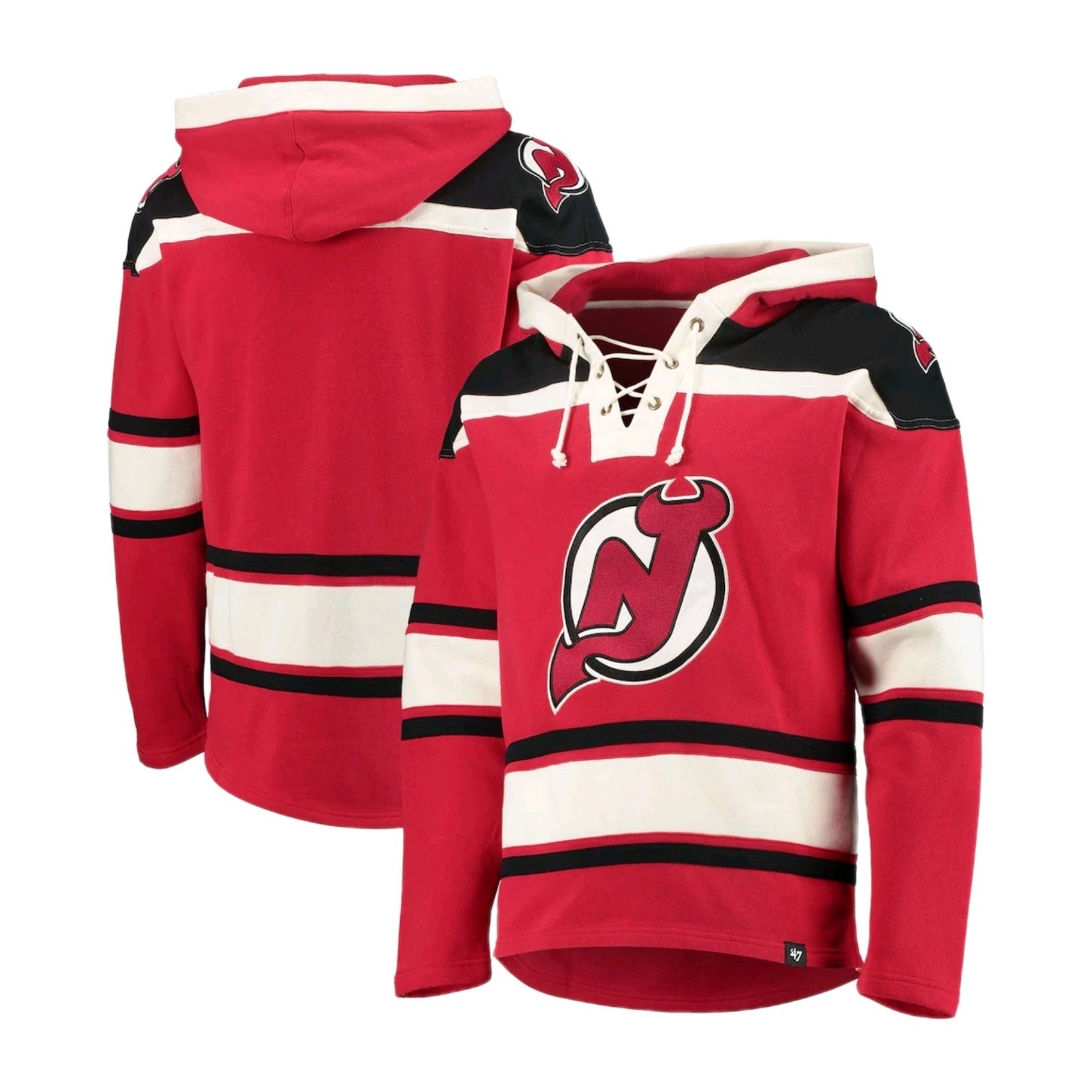 New Jersey Devils Men's 47 Brand Superior Lacer Pullover Hoodie Size L NWOT NHL