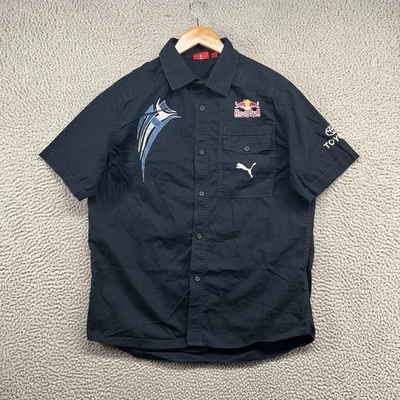 Puma Red Bull Button Up Shirt Mens Large Black Relaxed Fit Racing Short Sleeve - Image 1 of 4