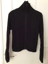 BLACK  LONG SLEEVE KNITTED CARDIGAN WITH TURTLE NECK AND ZIP UK 12 NO:64
