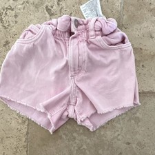 Zara Girls Pink Paperbag Denim Shorts Cotton Elastic Waist Pockets Size 5 Years