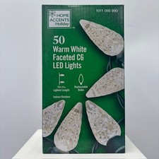 Home Accents Holiday 50 Warm White Faceted C6 LED String Lights Christmas