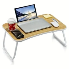 Injection Moulded Folding Table With Cup Holder Laptop Bed Desk Foldable Table