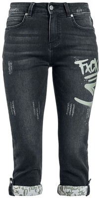 RED by EMP Damen dunkelgraue 3/4 Jeans mit Graffiti Details