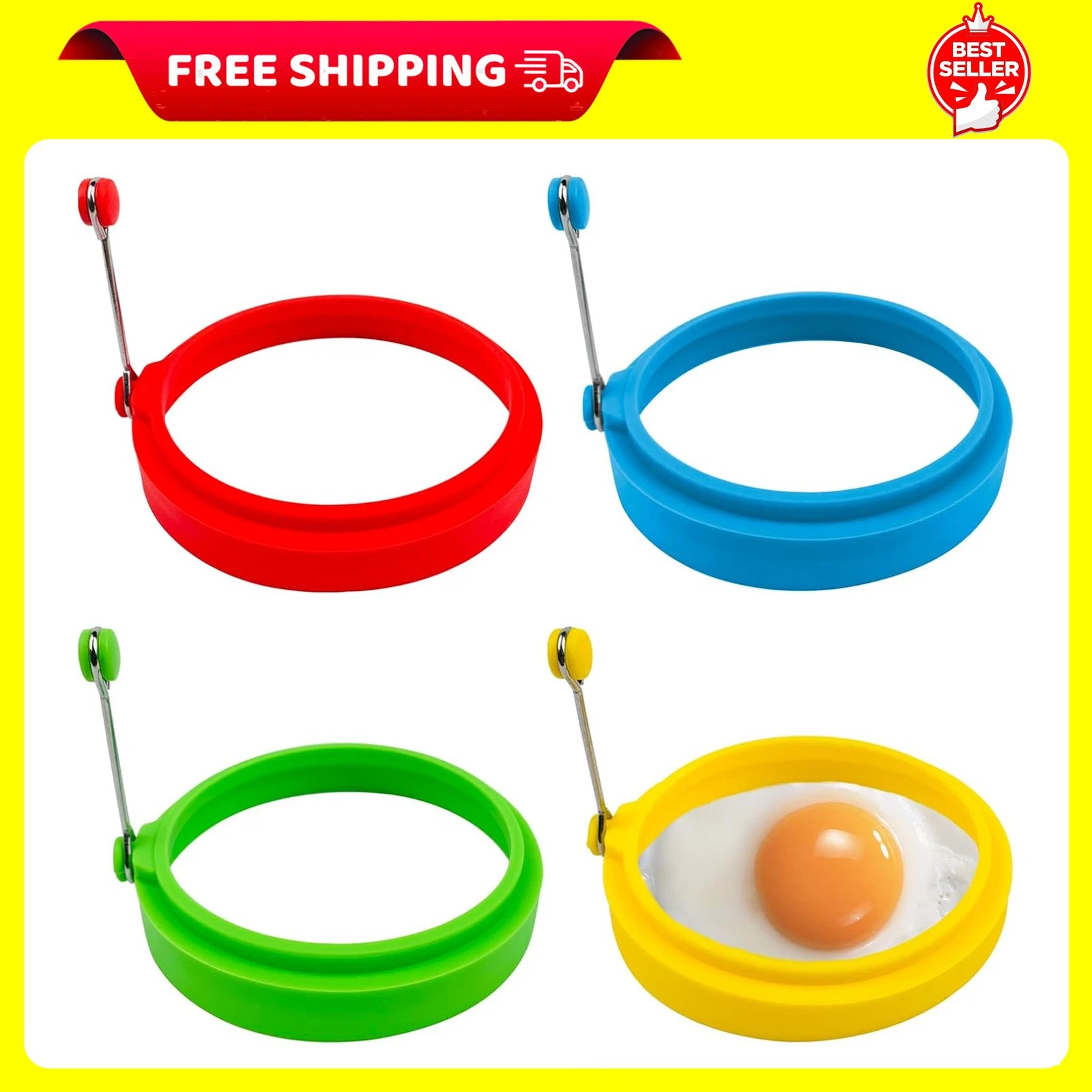Egg Ring Set, Silicone Egg Ring Molds, Fried Egg Rings and Non-Stick Egg Cooker