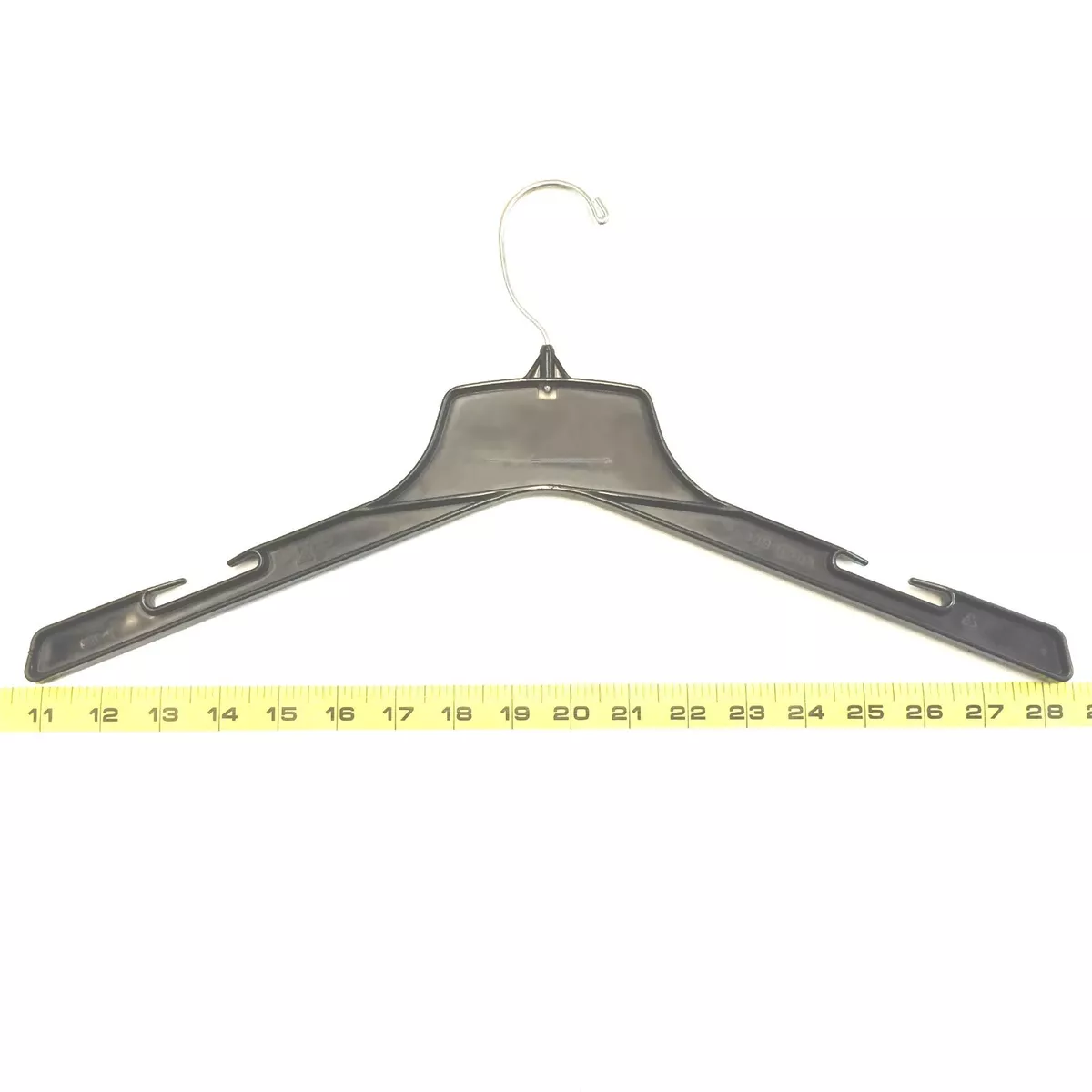 BLACK PLASTIC SHIRT HANGER 17 WIDTH HEAVIER WEIGHT 100/CASE USED